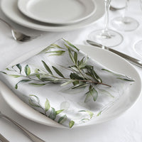 Green Watercolor Eucalyptus Napkin Cotton Twill Dinner Napkin