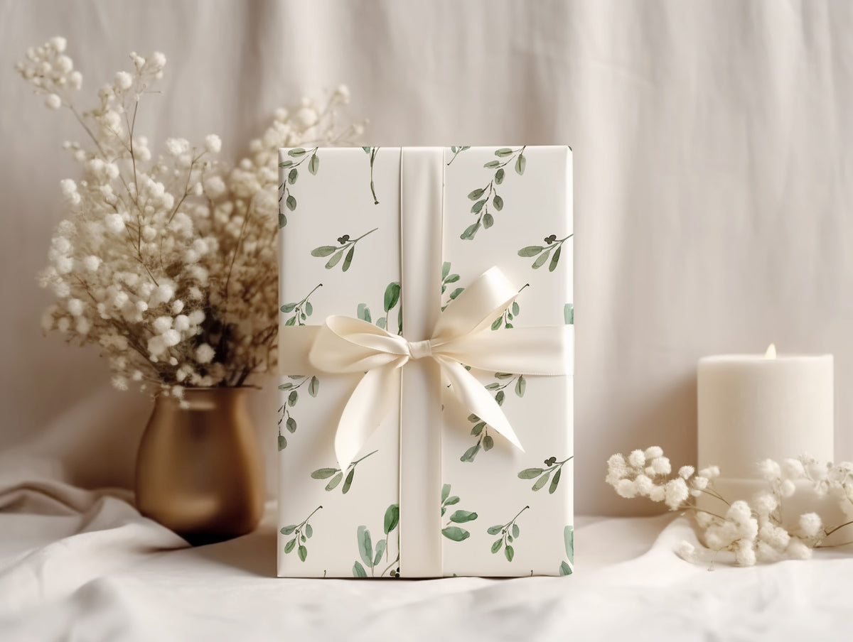 Green Watercolor Eucalyptus Gift Wrapping Paper Roll