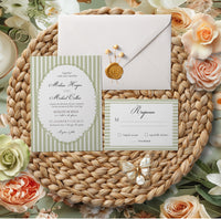Sage Green Stripe Elegant Wedding Invitation Suite