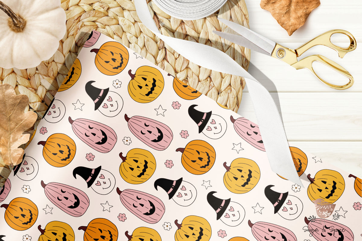 Halloween Pumpkins Witch Hat Wrapping Paper Sheets