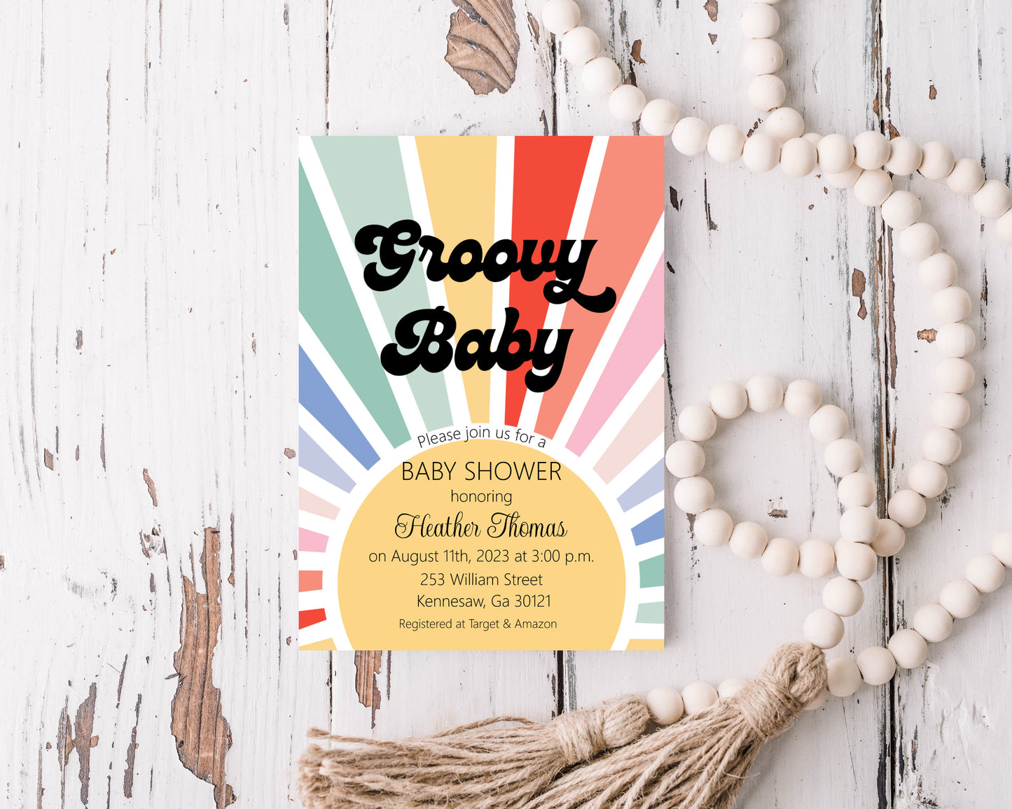 Groovy Rainbow Baby Shower Invitation Template Editable Invitation Corjl Digital Download