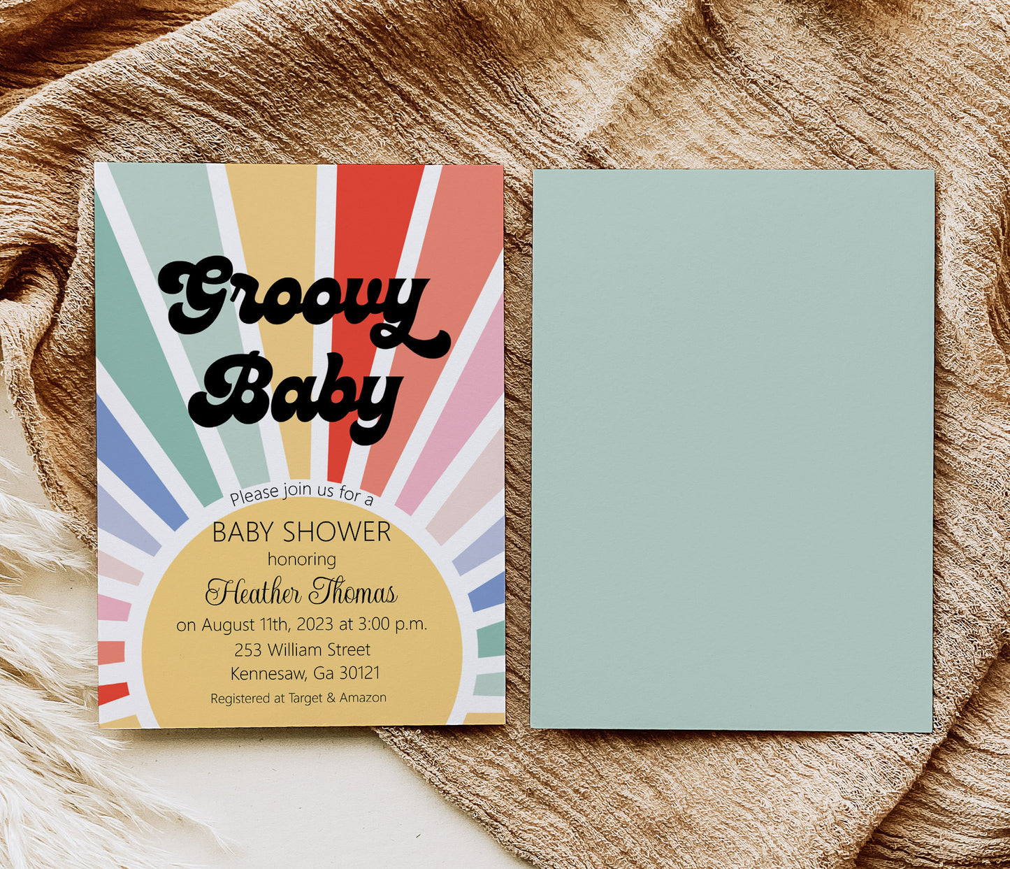 Groovy Rainbow Baby Shower Invitation Template Editable Invitation Corjl Digital Download
