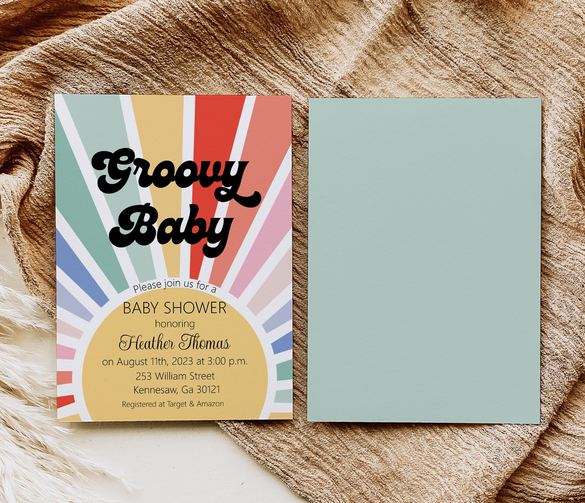 Groovy Rainbow Baby Shower Invitation Template Editable Invitation Corjl Digital Download