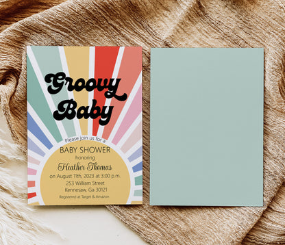 Groovy Rainbow Baby Shower Invitation Template Editable Invitation Corjl Digital Download