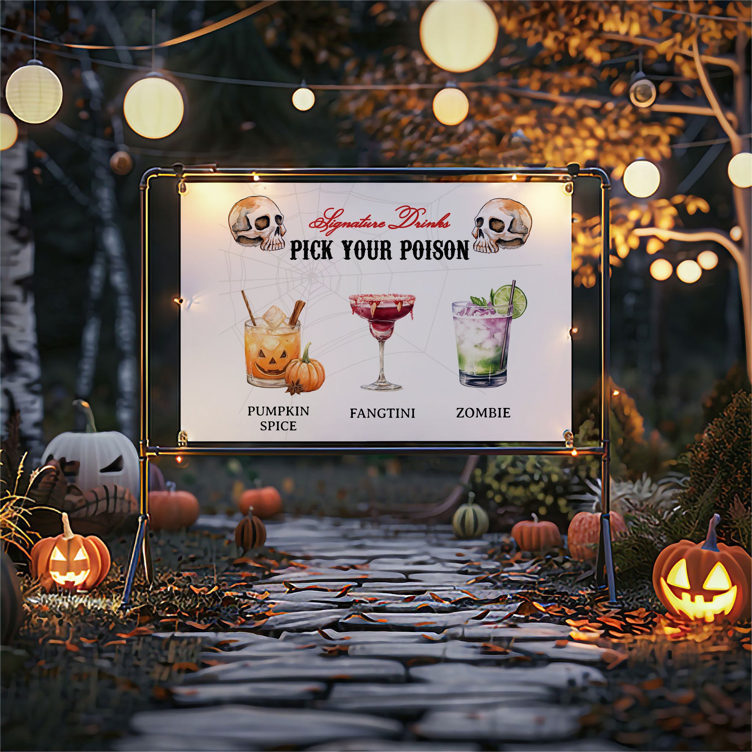 Pick your Poison Halloween Signature Drinks Sign