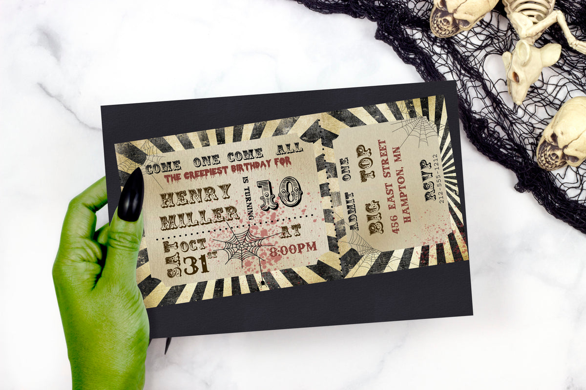 Creepy Spooky Vintage Circus Ticket Halloween Invitation