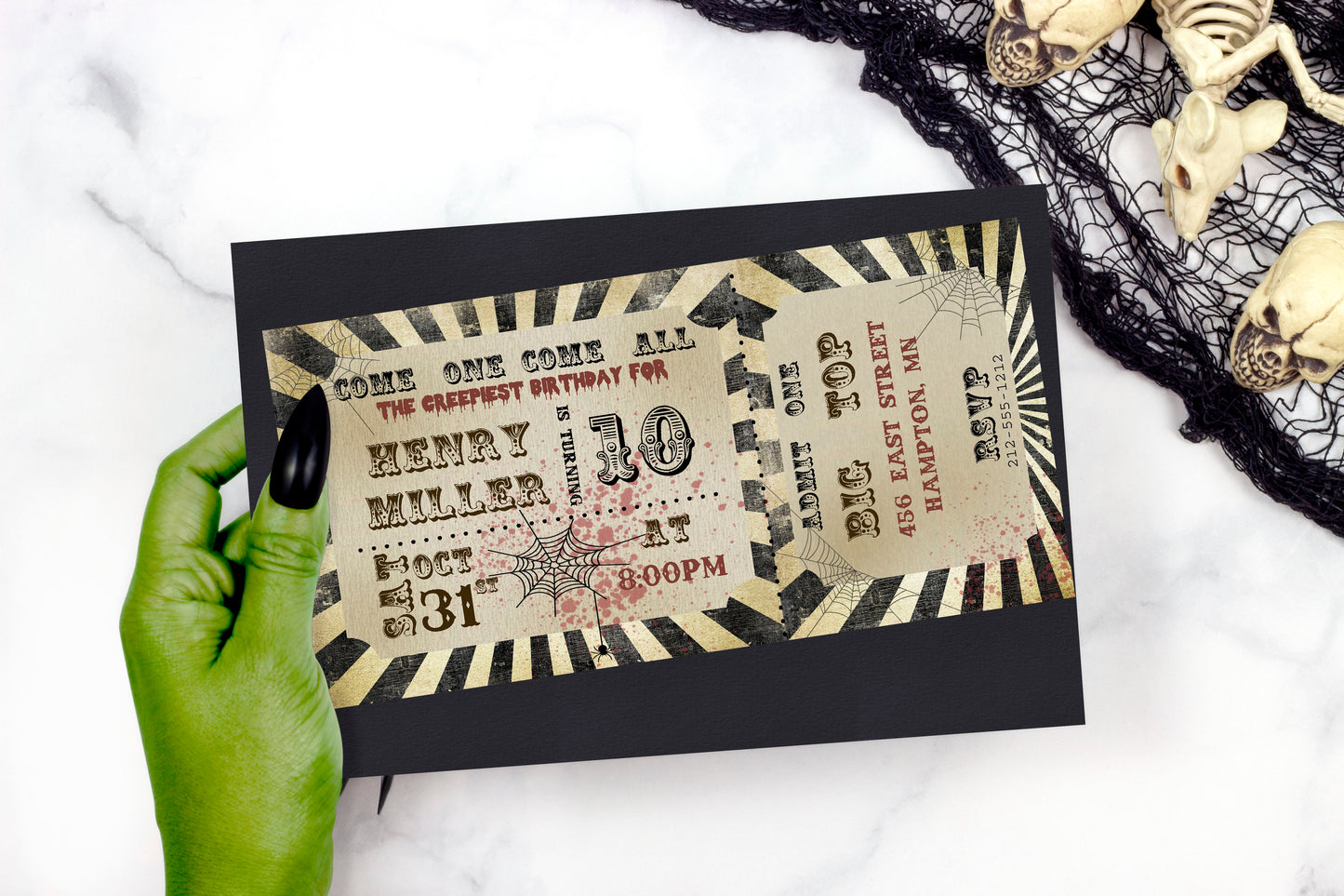 Creepy Spooky Vintage Circus Ticket Halloween Invitation