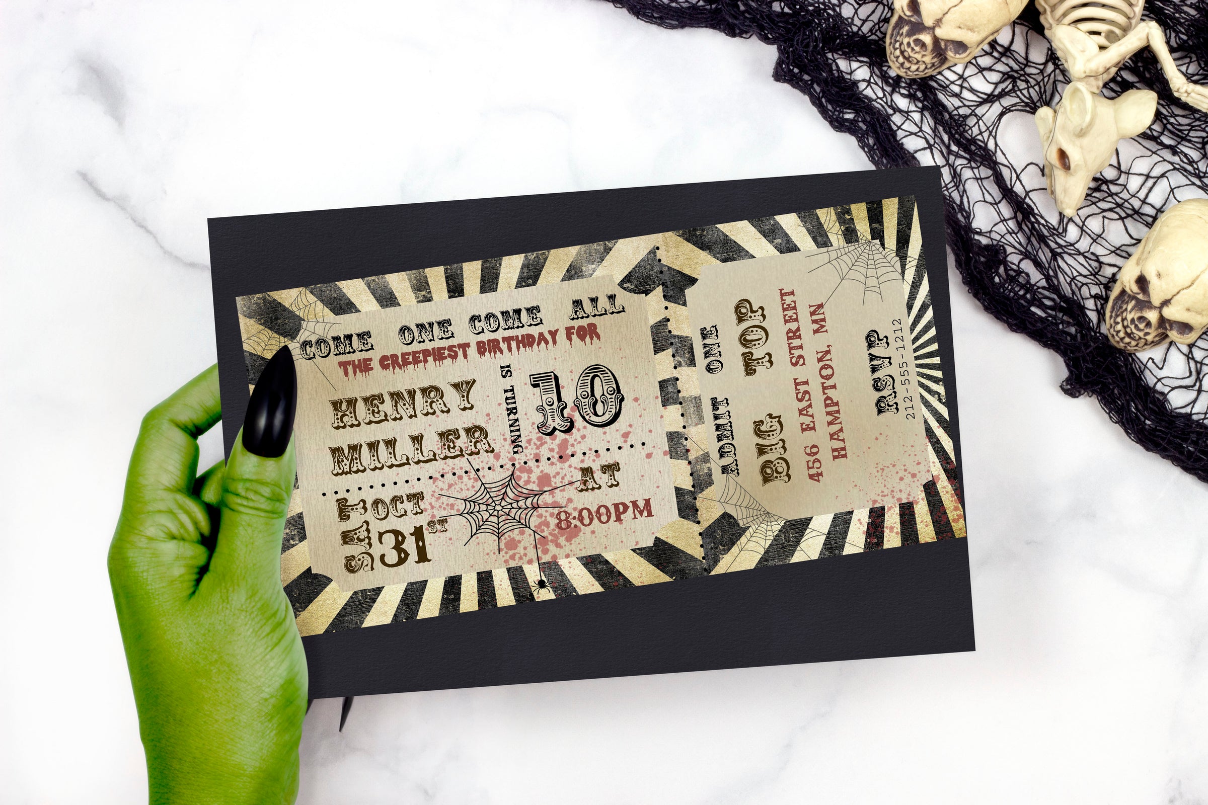 Creepy Spooky Vintage Circus Ticket Halloween Invitation