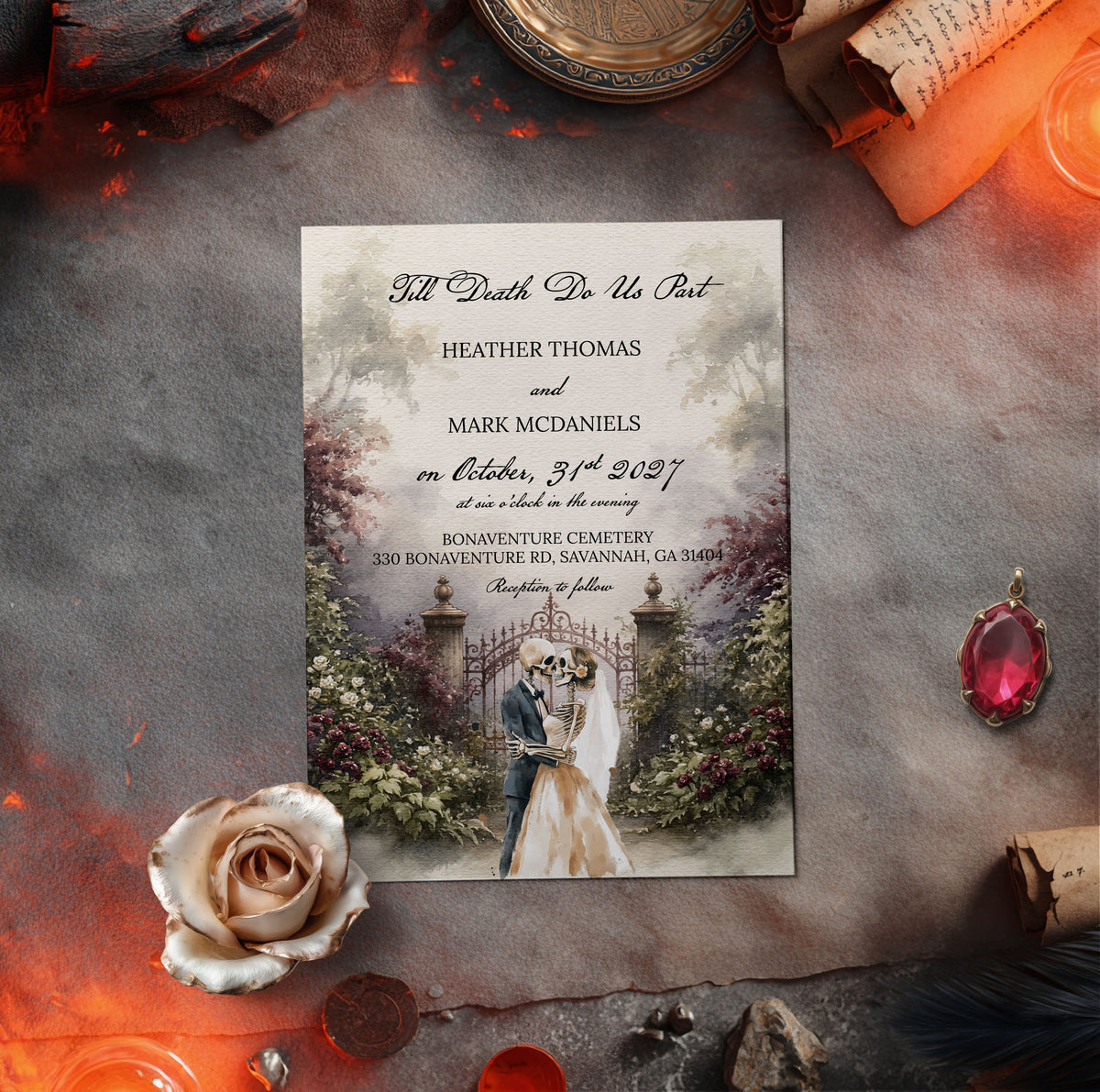 Halloween Gothic Garden Wedding Invitation Suite