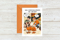 Funny Halloween Kids with Pumpkin Retro Greeting Card
