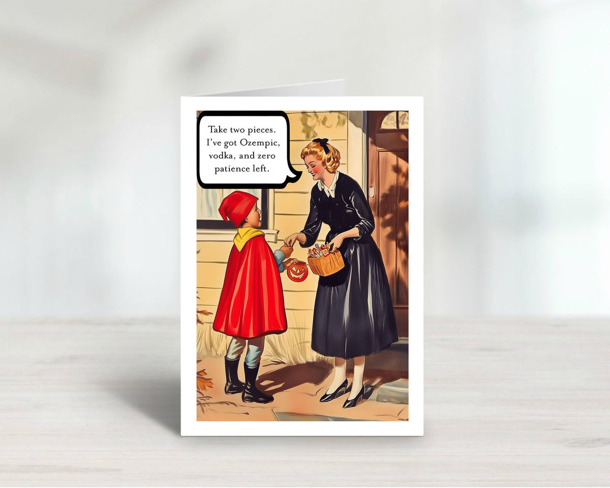 Funny Halloween Mom Trick or Treat Retro Greeting Card