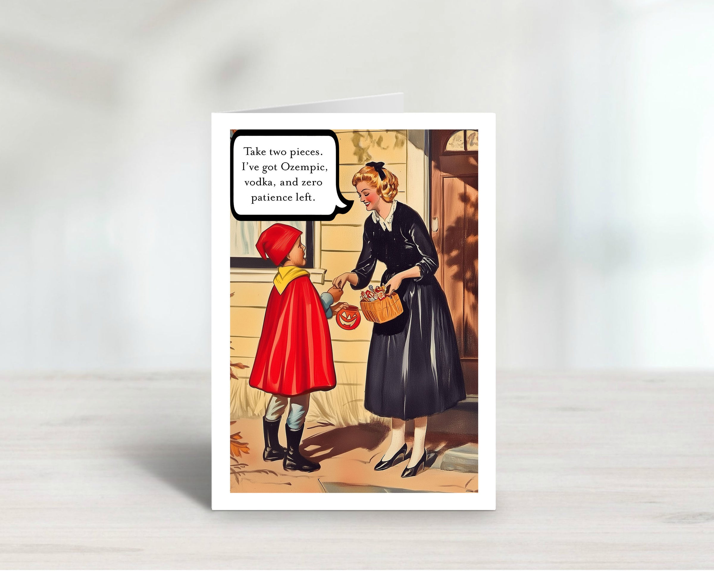 Funny Halloween Mom Trick or Treat Retro Greeting Card