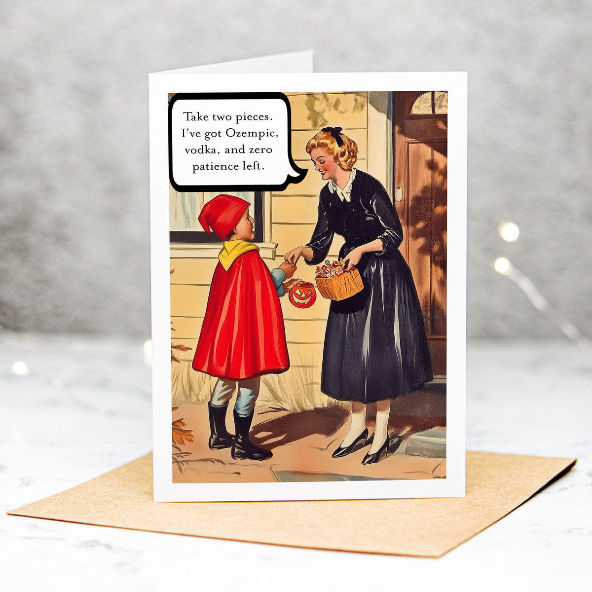 Funny Halloween Mom Trick or Treat Retro Greeting Card