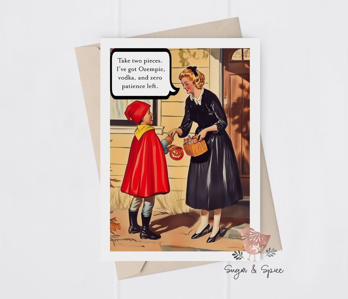 Funny Halloween Mom Trick or Treat Retro Greeting Card