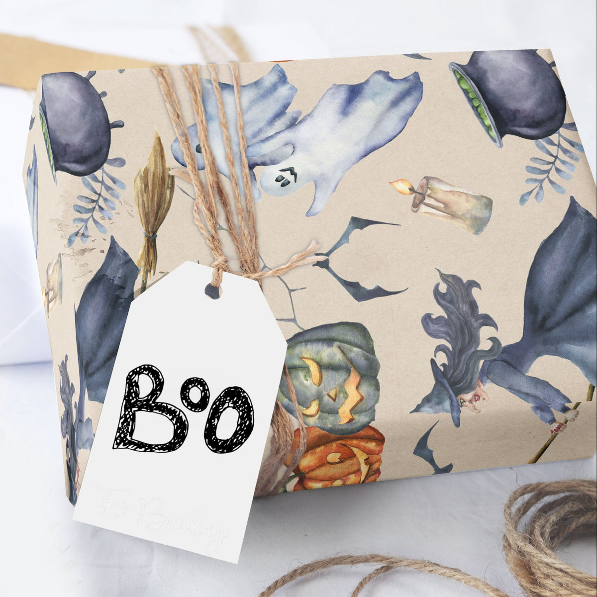 Witch and Ghost Halloween Wrapping Paper