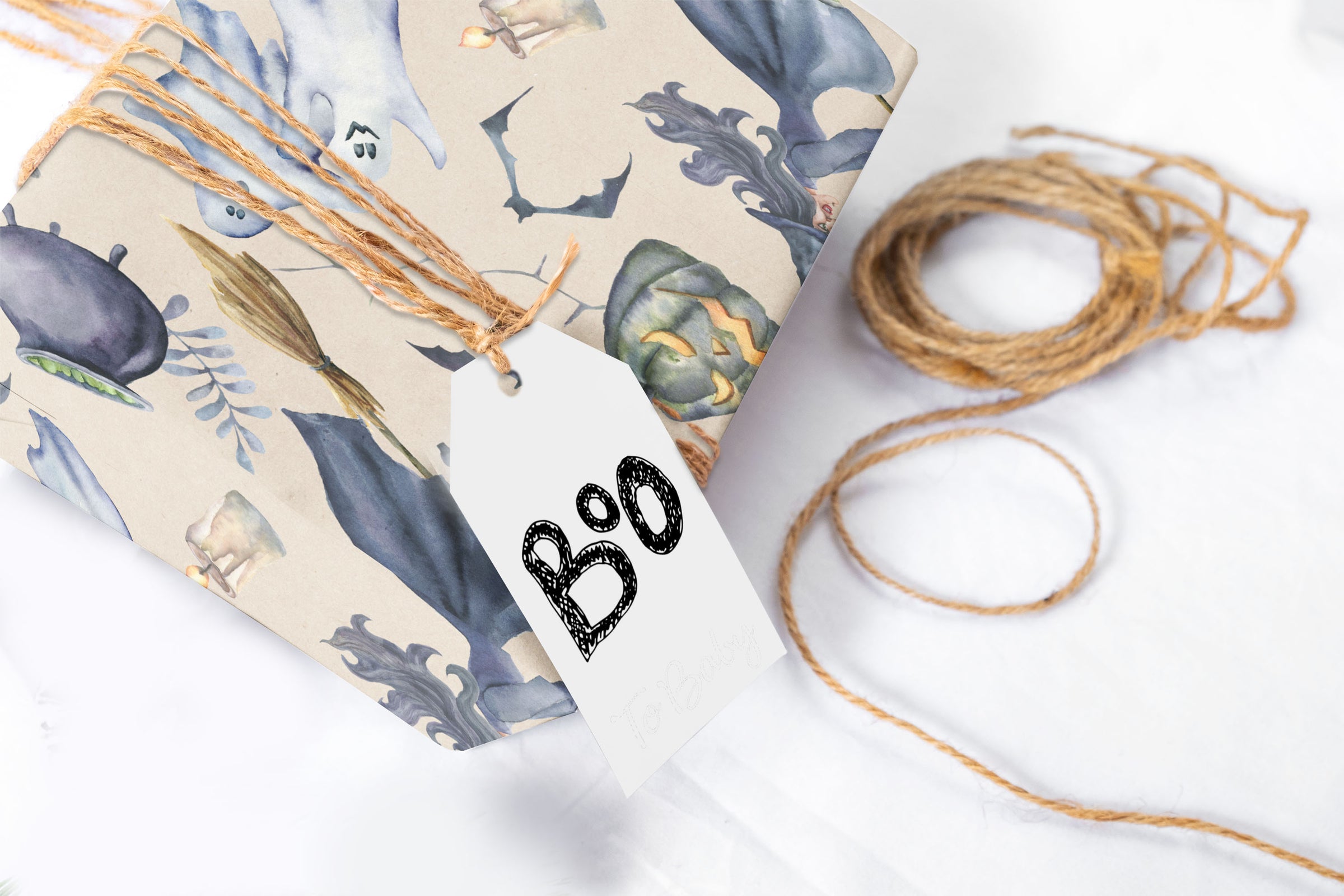 Witch and Ghost Halloween Wrapping Paper