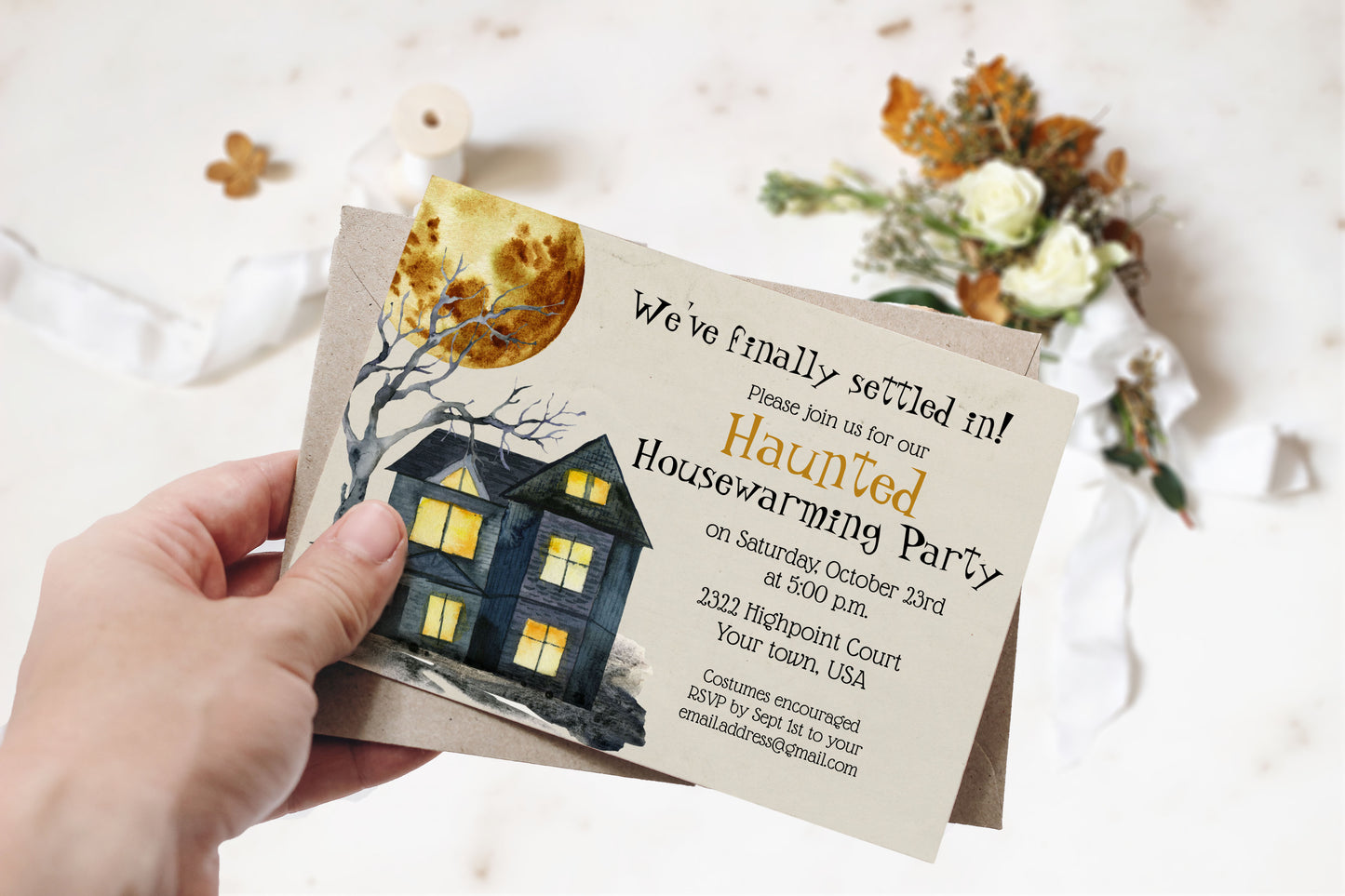 Halloween Haunted House Housewarming Invitation