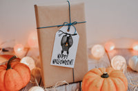 Black Hanging Bat Trick or Treat Halloween Printed Favor Tags with String