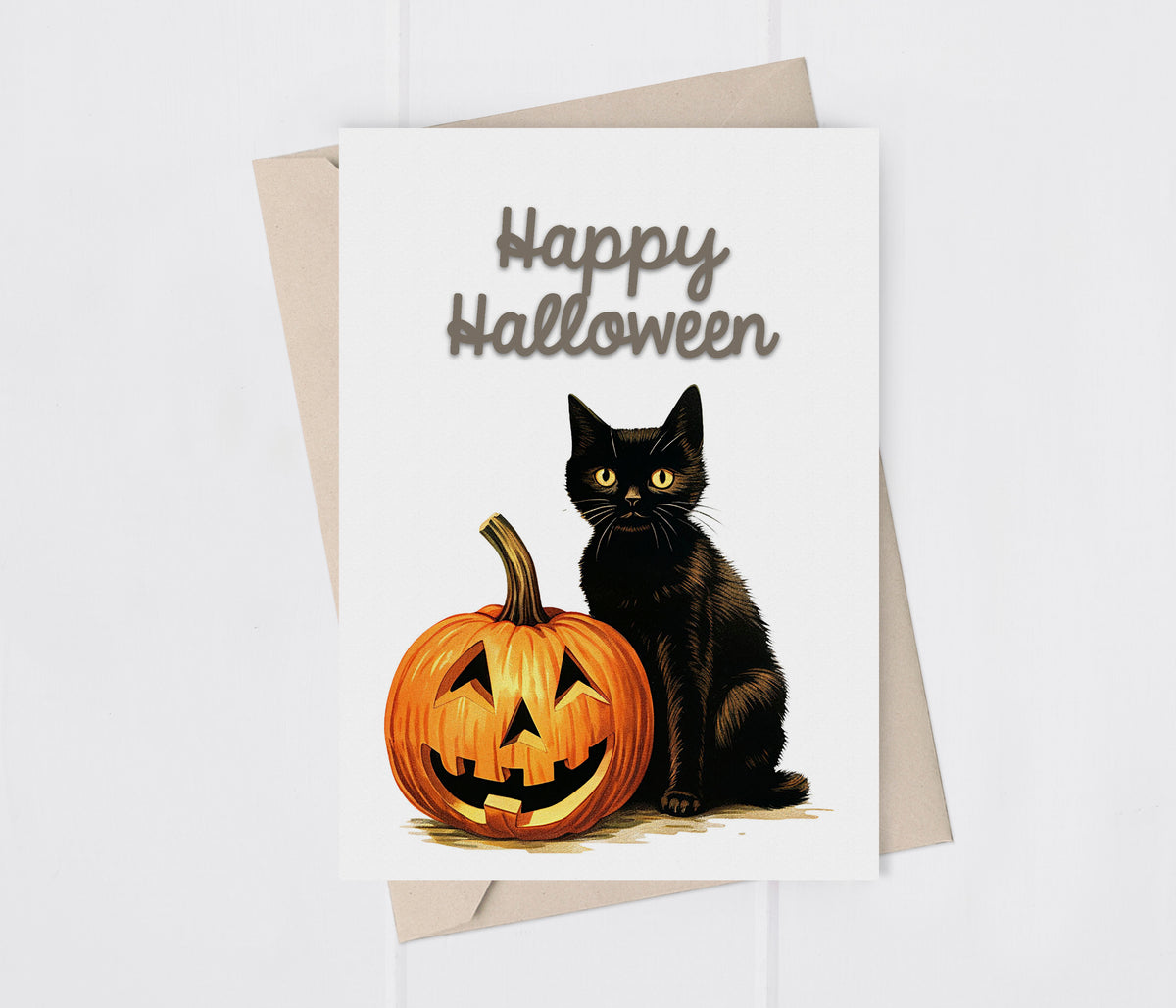 Black Cat with Pumpkin Halloween Greeting Card