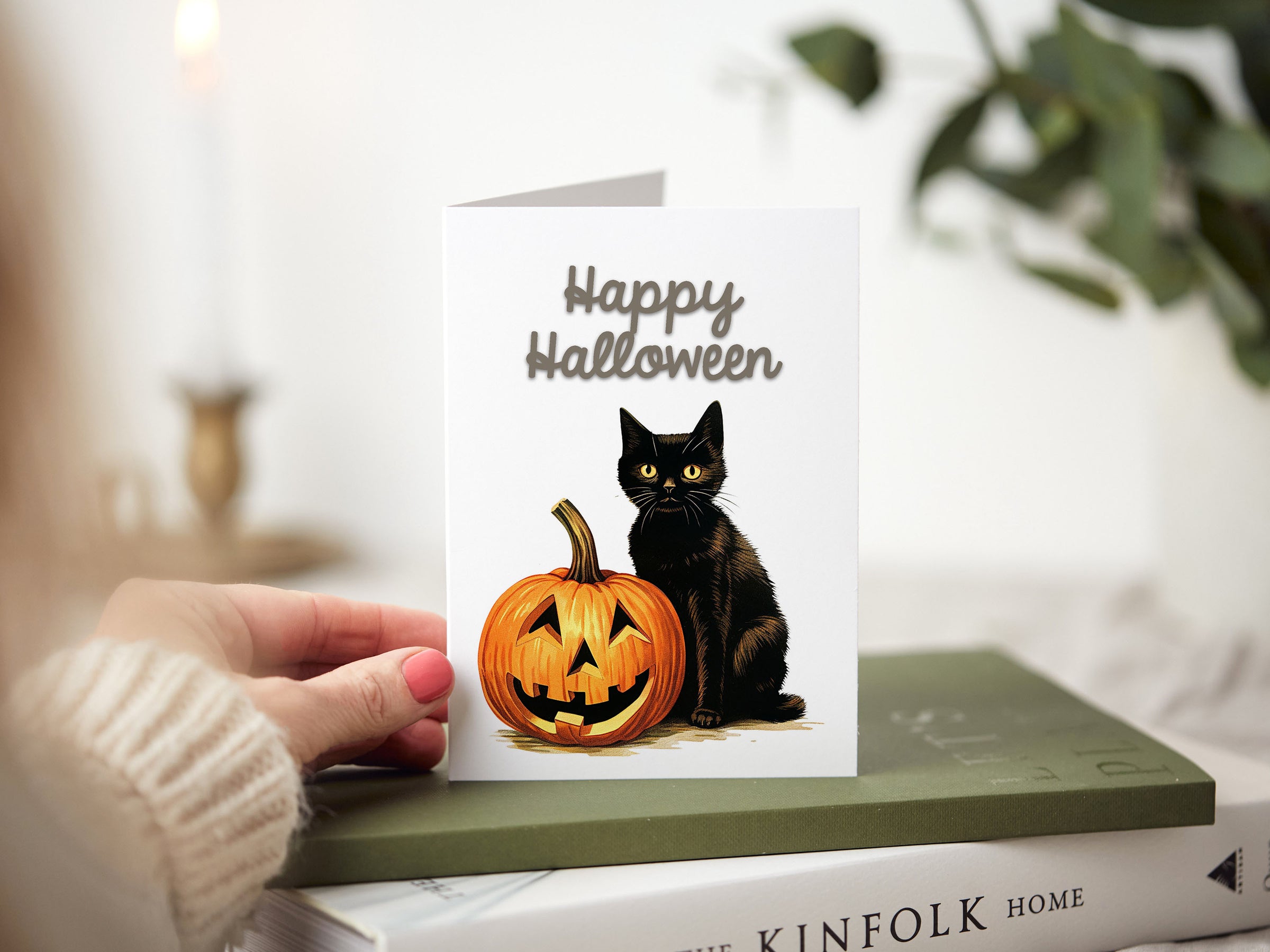 Black Cat with Pumpkin Halloween Greeting Card