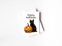 Black Cat with Pumpkin Halloween Greeting Card