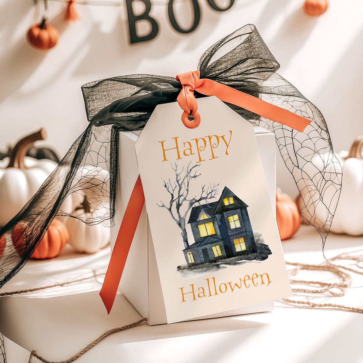 Haunted House Halloween gift tags with string for Boo Baskets and trick or treat party favors