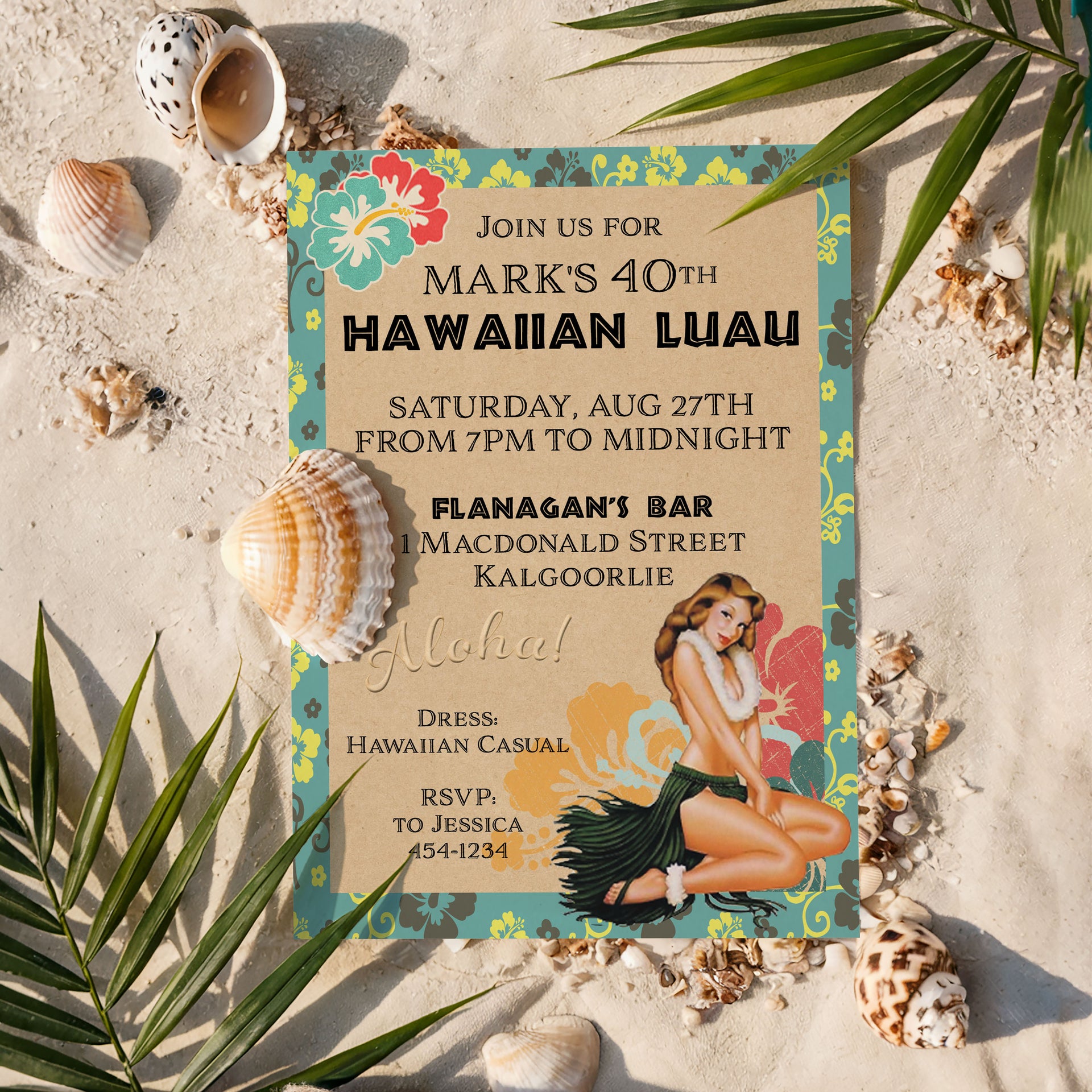 Hawaiian Luau Retro Pin Up Girl Adult Birthday Invitation – Sugar and Spice Paper