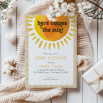 Here comes the Sun Baby Shower Invitation