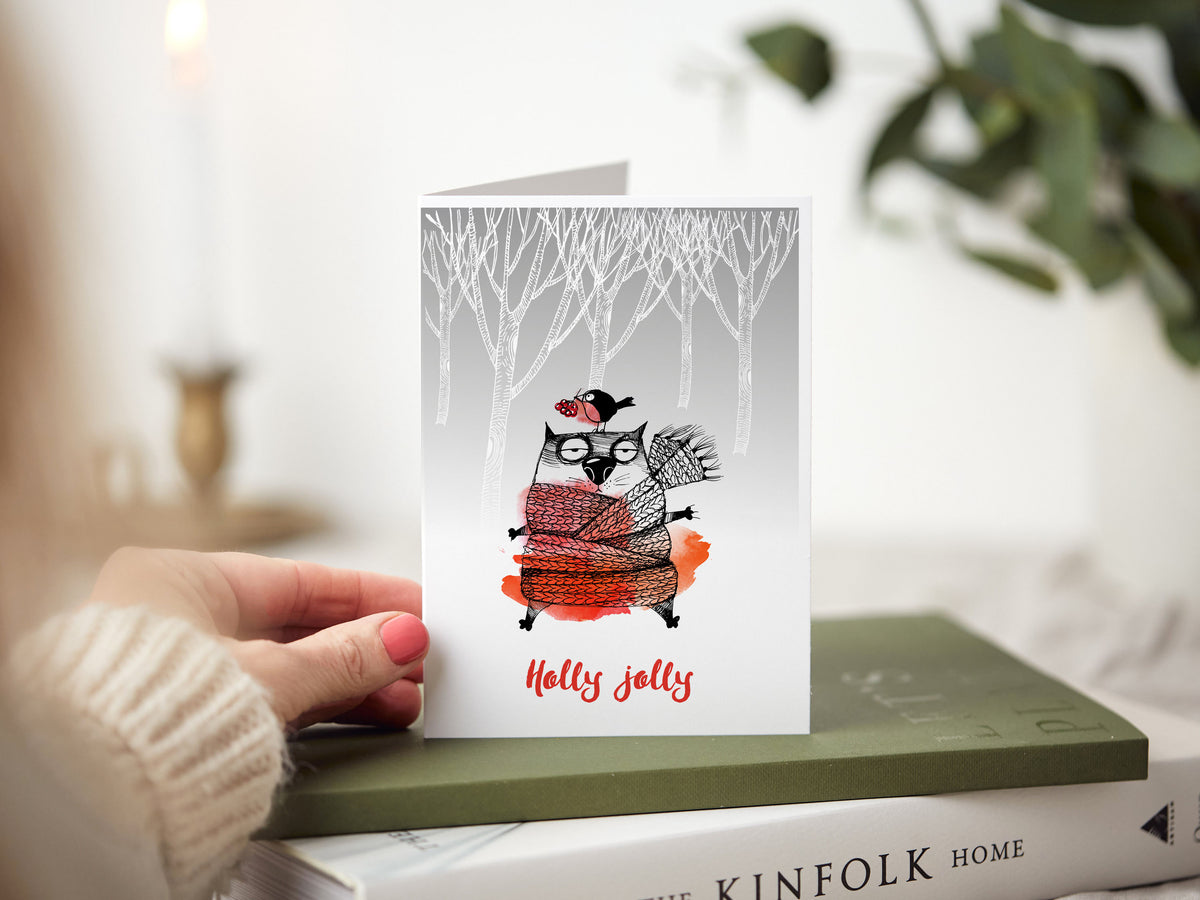 Holly Jolly Funny Cat Greeting Card