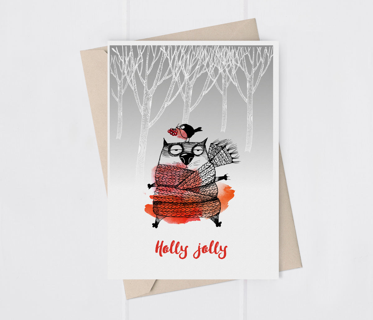 Holly Jolly Funny Cat Greeting Card