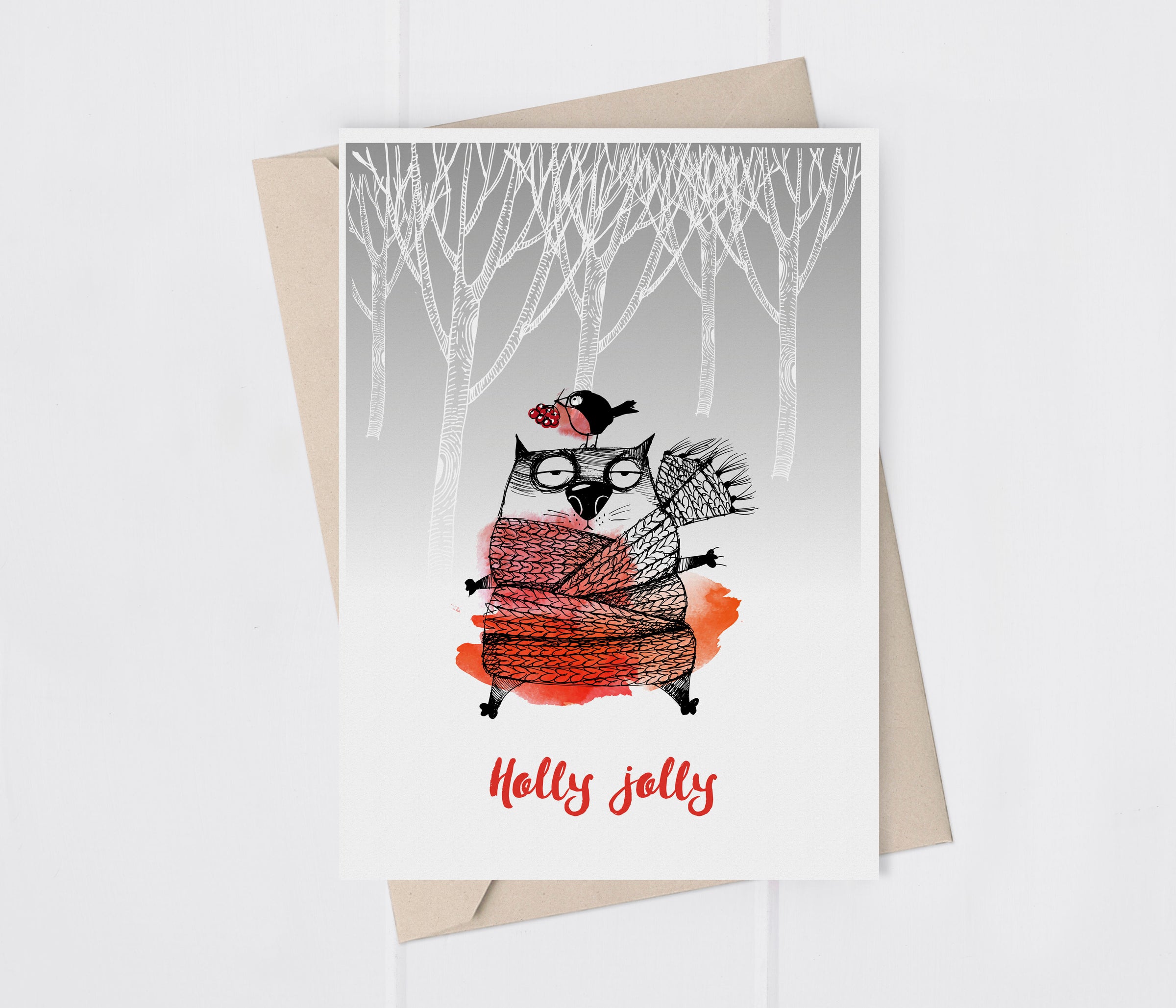 Holly Jolly Funny Cat Greeting Card