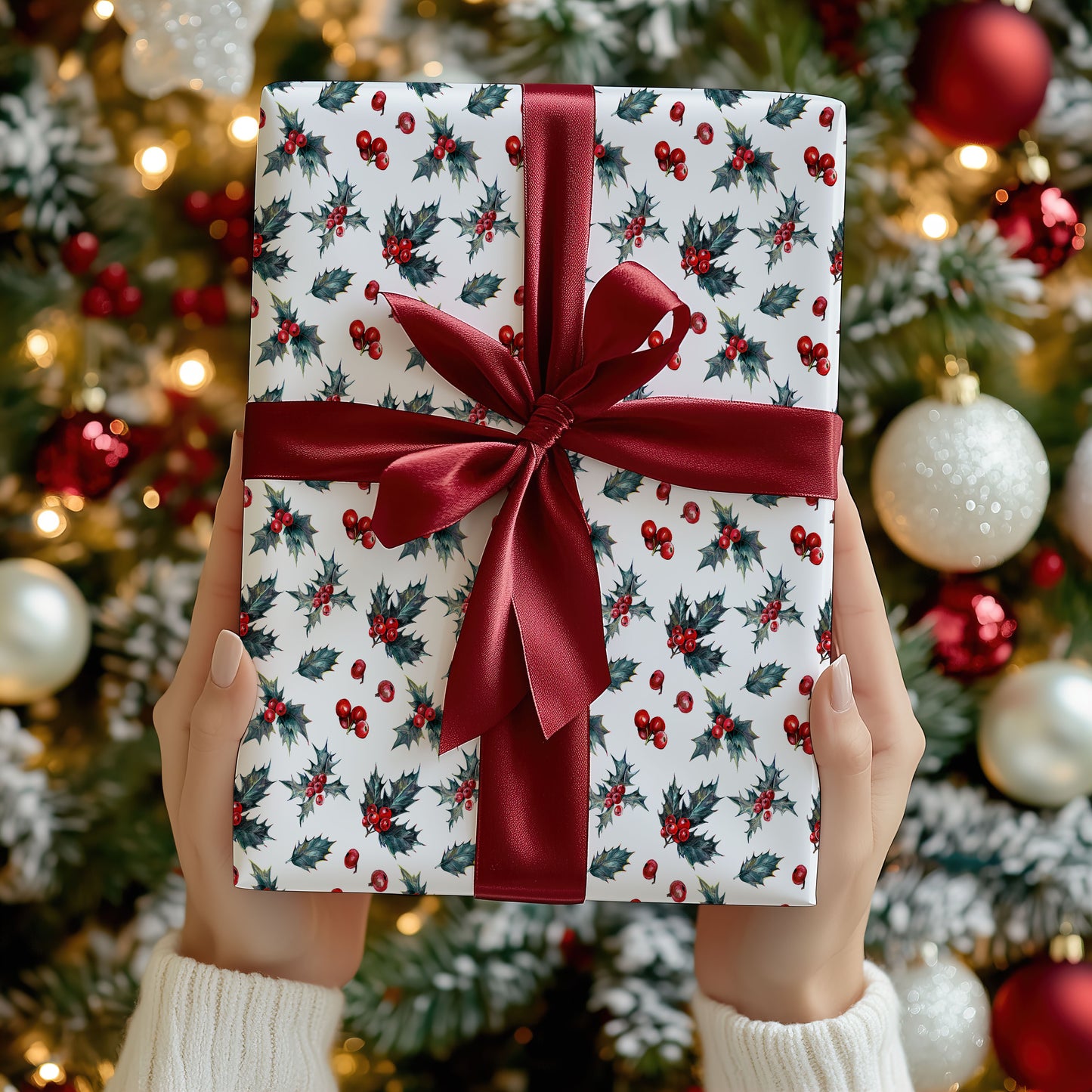 Christmas Holly Wrapping Paper Roll — Festive Gift Wrap
