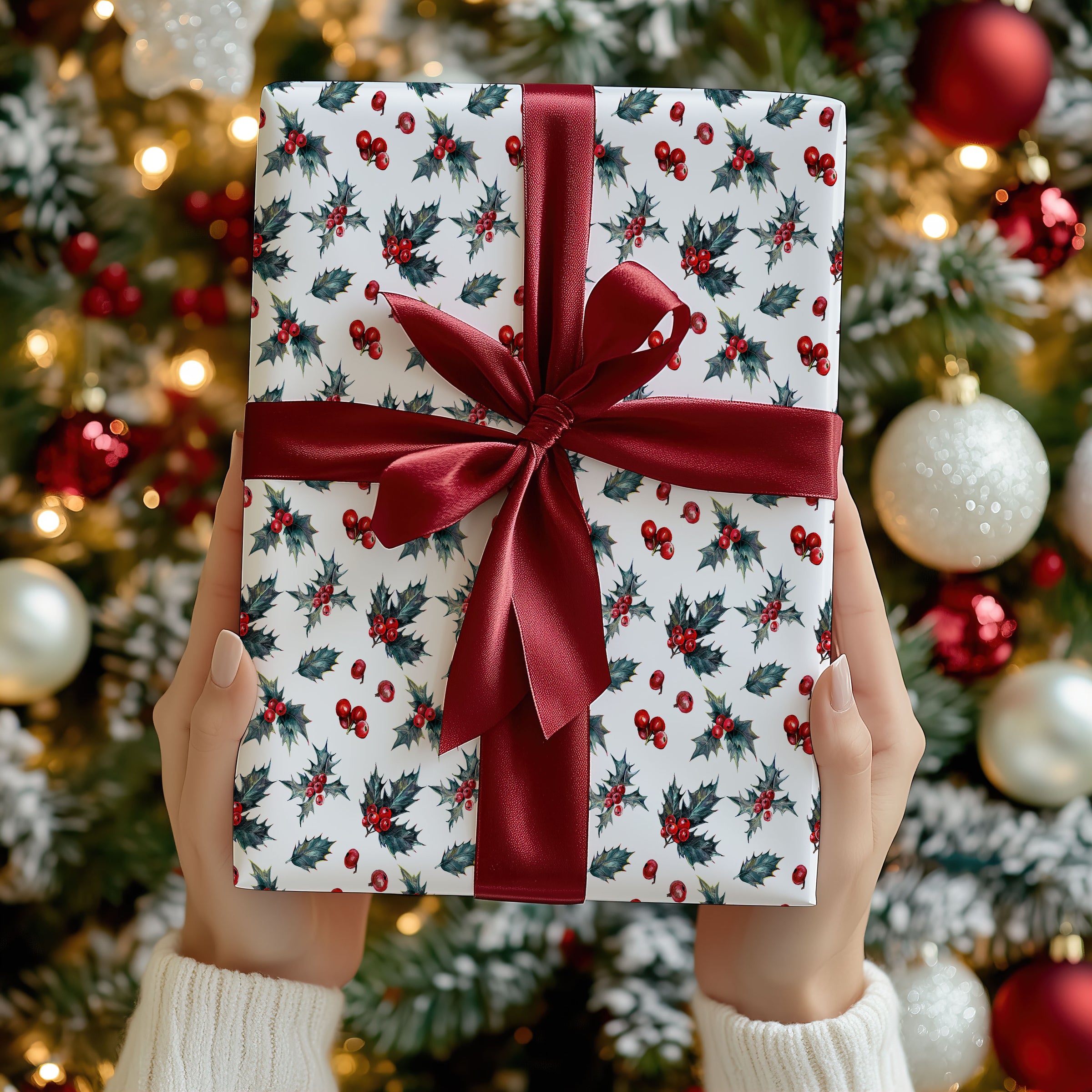 Christmas Holly Wrapping Paper Roll