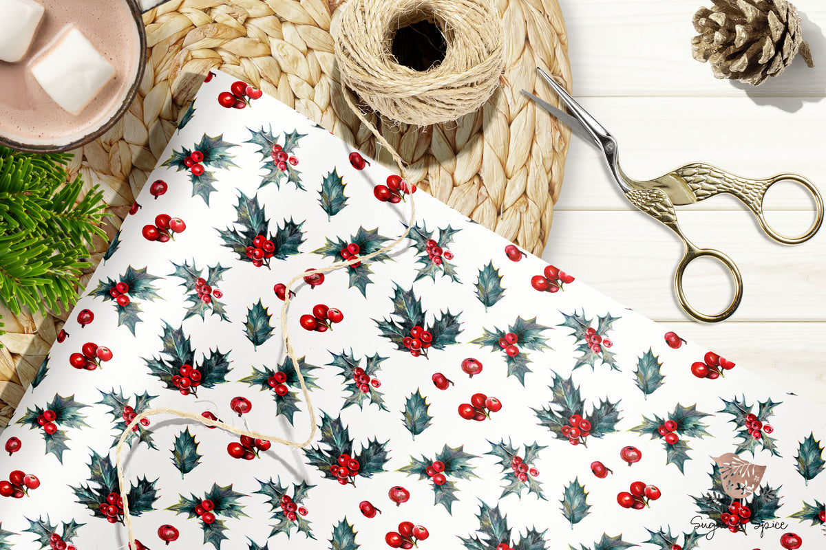 Christmas Holly Wrapping Paper Roll