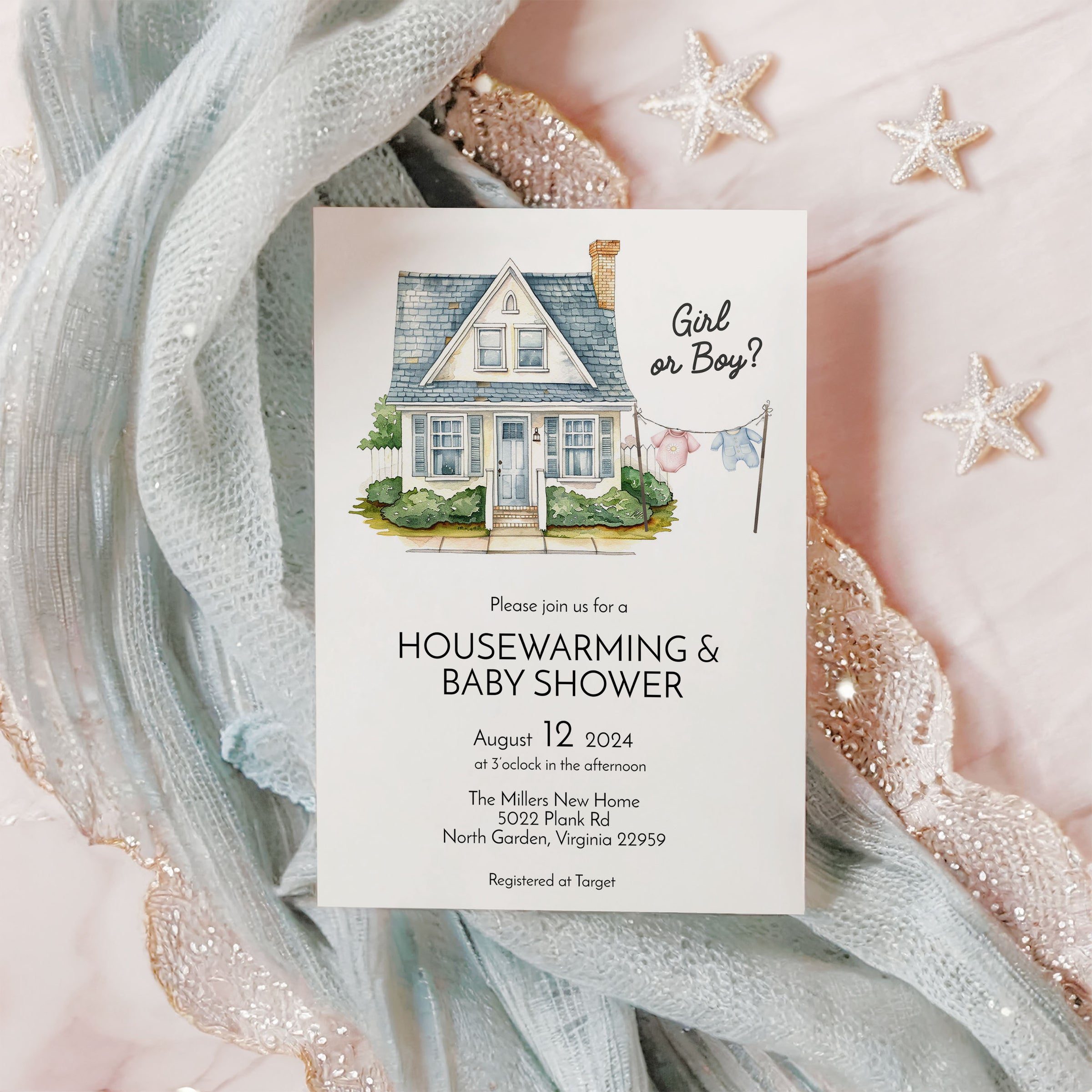 Housewarming & Gender Reveal Baby Shower Invitation Template Editable Invitation Corjl Digital Download