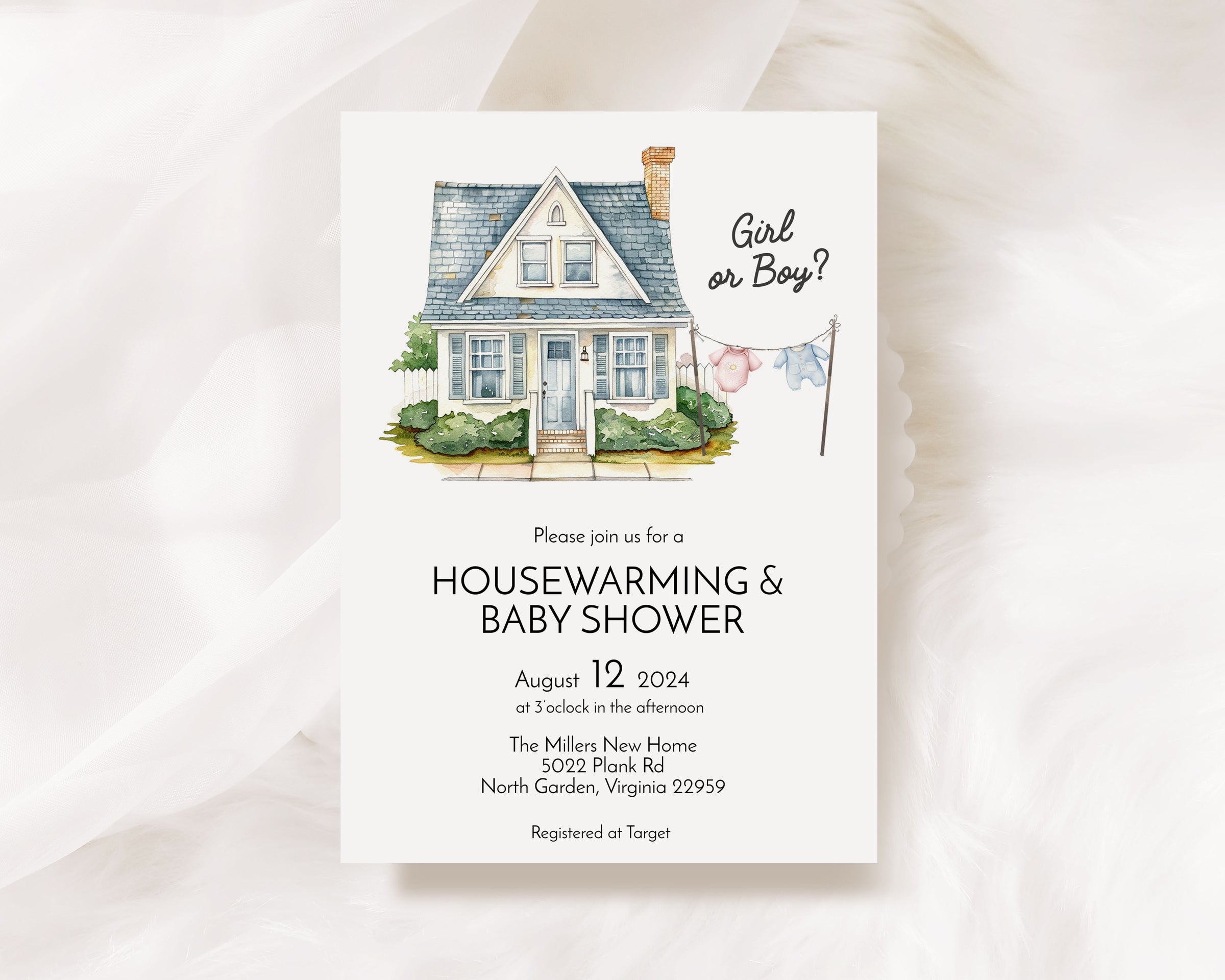Housewarming & Gender Reveal Baby Shower Invitation Template Editable Invitation Corjl Digital Download