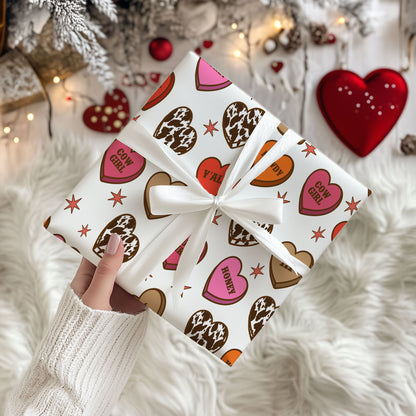 Valentine Howdy Hearts Wrapping Paper Sheets