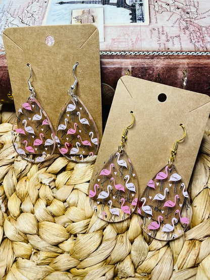 Pink Flamingo Teardrop Acrylic Earrings