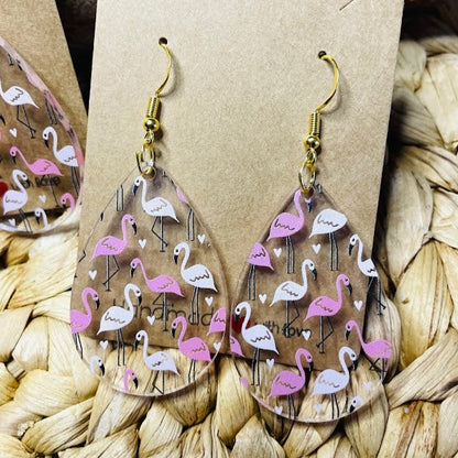 Pink Flamingo Teardrop Acrylic Earrings
