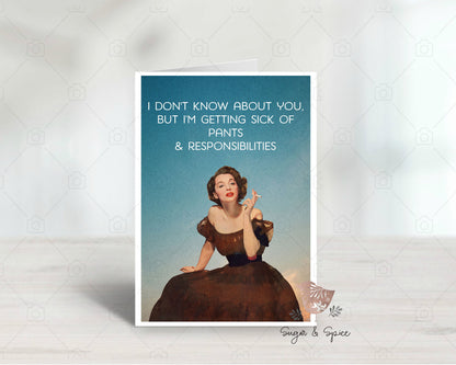 Funny Birthday Card, Vintage Fashion Humor, Friendship, Any Occasion Greeting