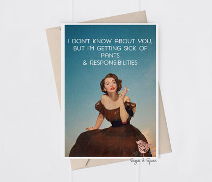 Funny Birthday Card, Vintage Fashion Humor, Friendship, Any Occasion Greeting