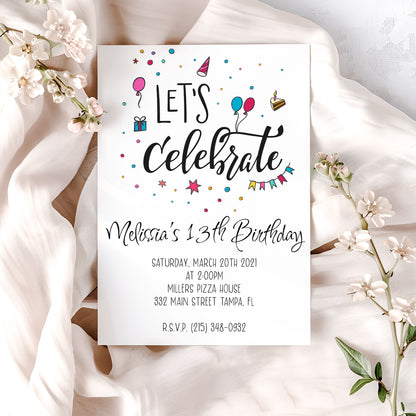 Let's Celebrate Confetti Birthday Invitation