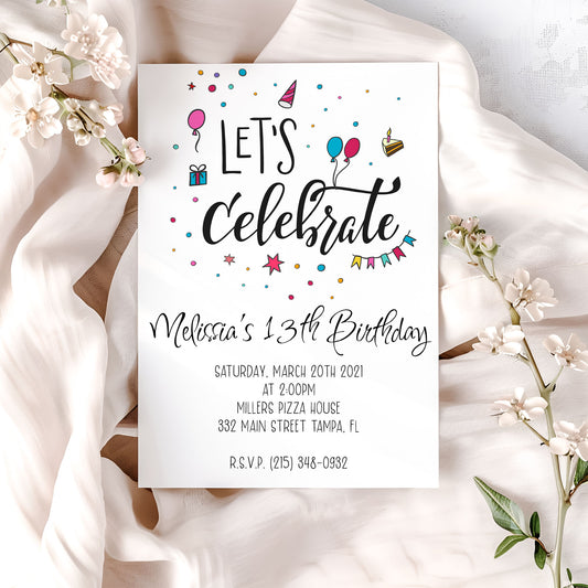 Let's Celebrate Confetti Birthday Invitation