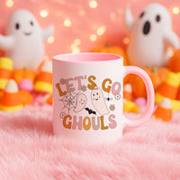 Let’s Go Ghouls Accent Coffee Mug — Cute Retro Halloween Ghosts (11/15oz)