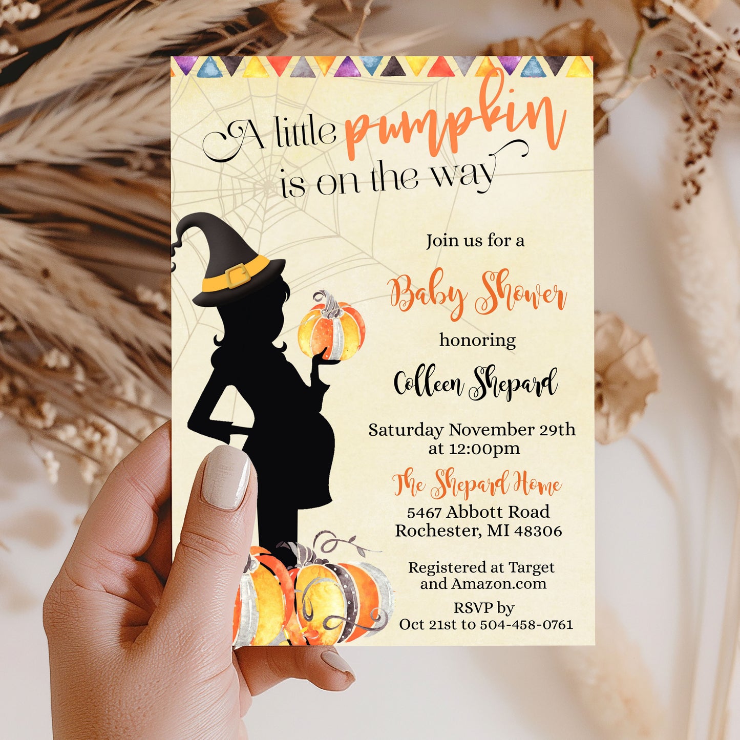 A little Pumpkin Halloween Witch Baby Shower Invitation