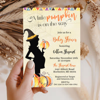 A little Pumpkin Halloween Witch Baby Shower Invitation