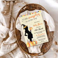 A little Pumpkin Halloween Witch Baby Shower Invitation