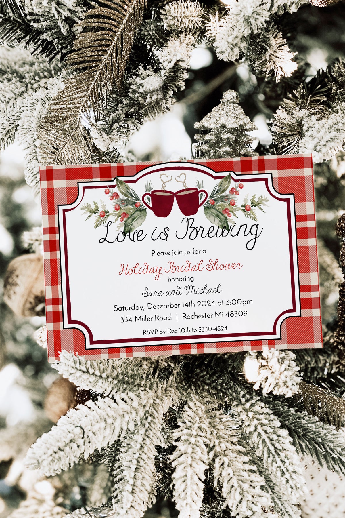 Love is Brewing Holiday Coffee Bridal Shower Invitation Template Editable Invitation Corjl Digital Download