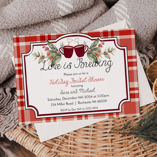 Love is Brewing Holiday Coffee Bridal Shower Invitation Template Editable Invitation Corjl Digital Download