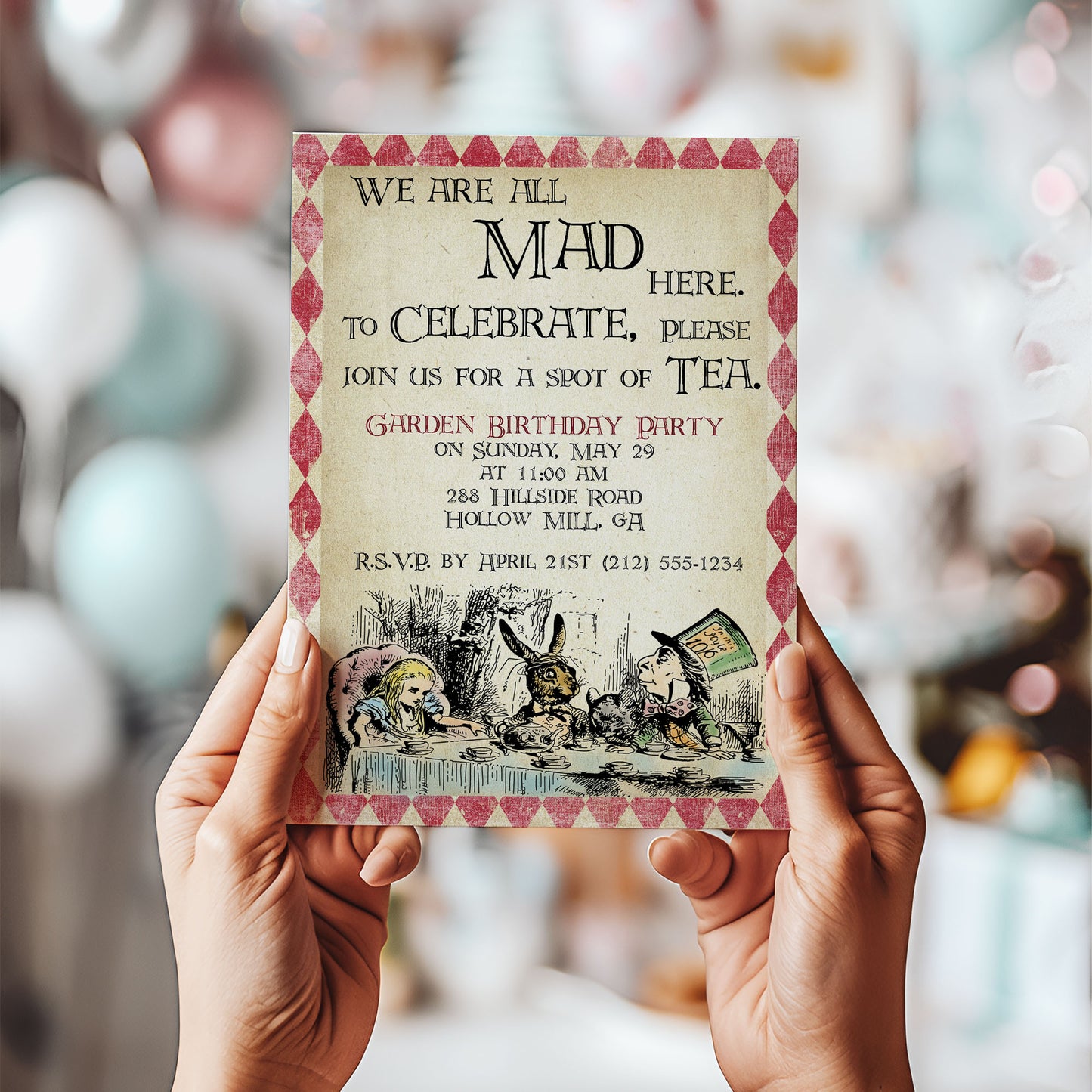 Alice in Wonderland Birthday Invitation Printable – Mad Tea Party Invite